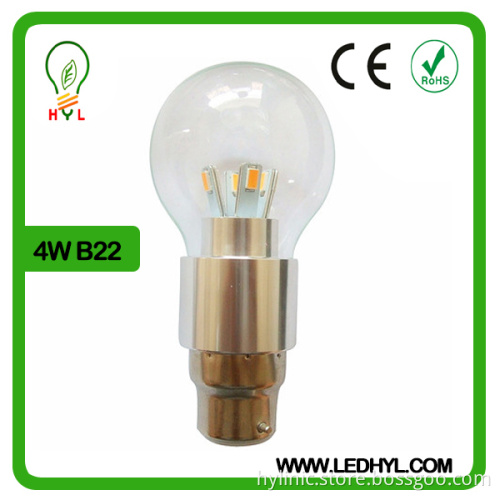 High lumen clear cover warm white B22 led candle light 3w 4w